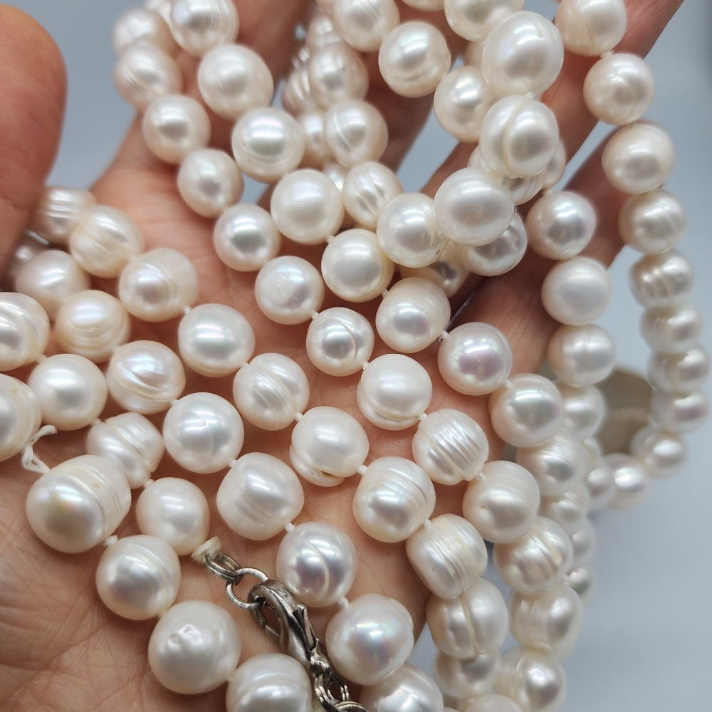 Natural Freshwater Pearls Long Necklace Large Genuine Pearl Neiman Marcus - Picture 3 of 14